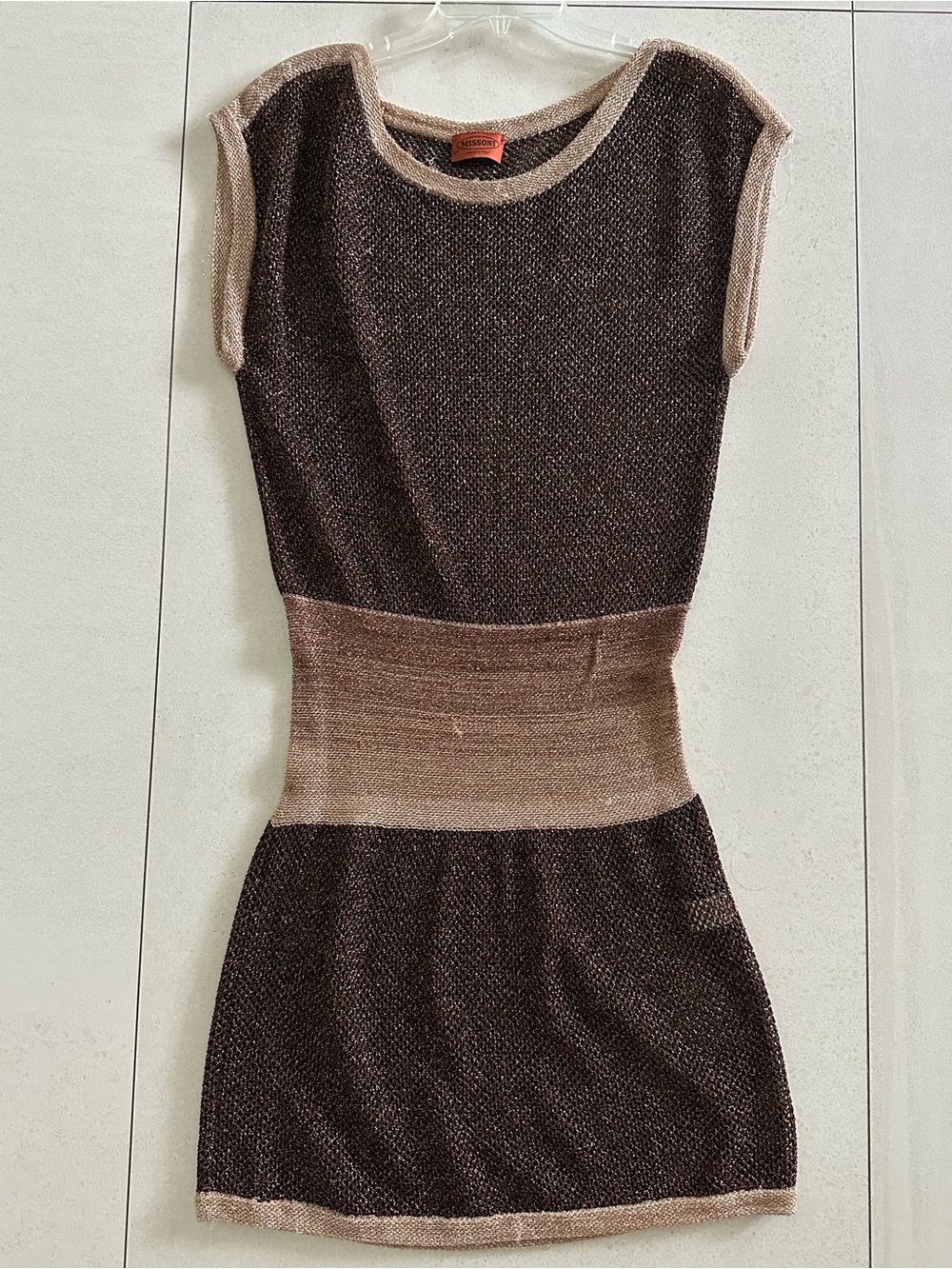 Missoni Brown Knit Mini Dress with Tan Trim